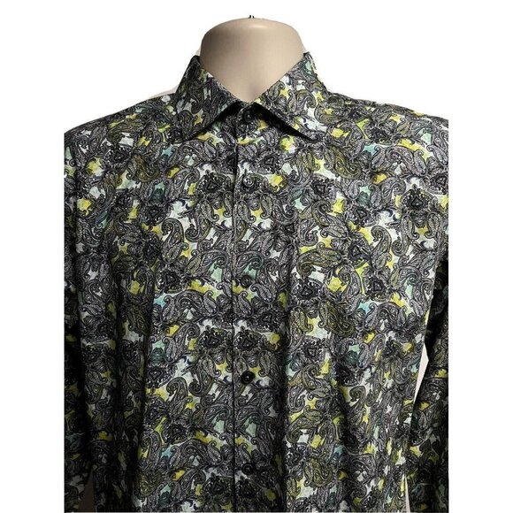 Jared Lang Mens Paisley Button Front Casual Dress Shirt Medium Cotton - Picture 5 of 11